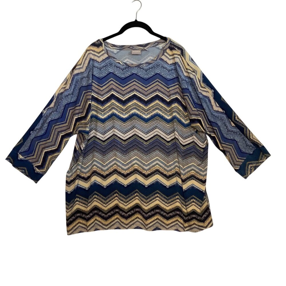 Chico's Multicolor Chevron Stripe 3/4 Sleeve Top Women Size 3 Stretch Career XL